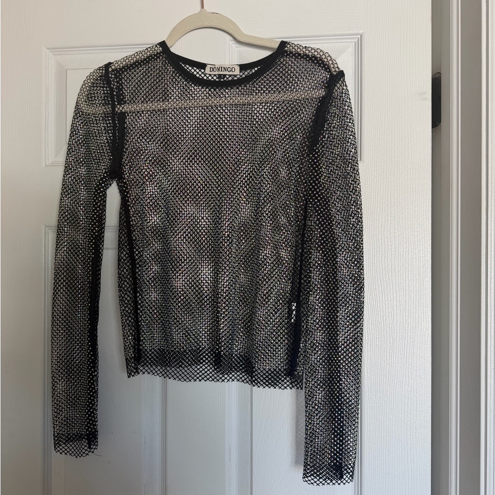 Black Sheer Mesh Long-Sleeve Top
